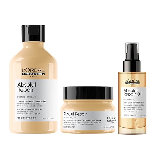 L’Oreal Professionnel Combo Absolut Repair Shampoo 300ml, Hair Mask 250gm & Hair Serum 90ml, Serie Expert
